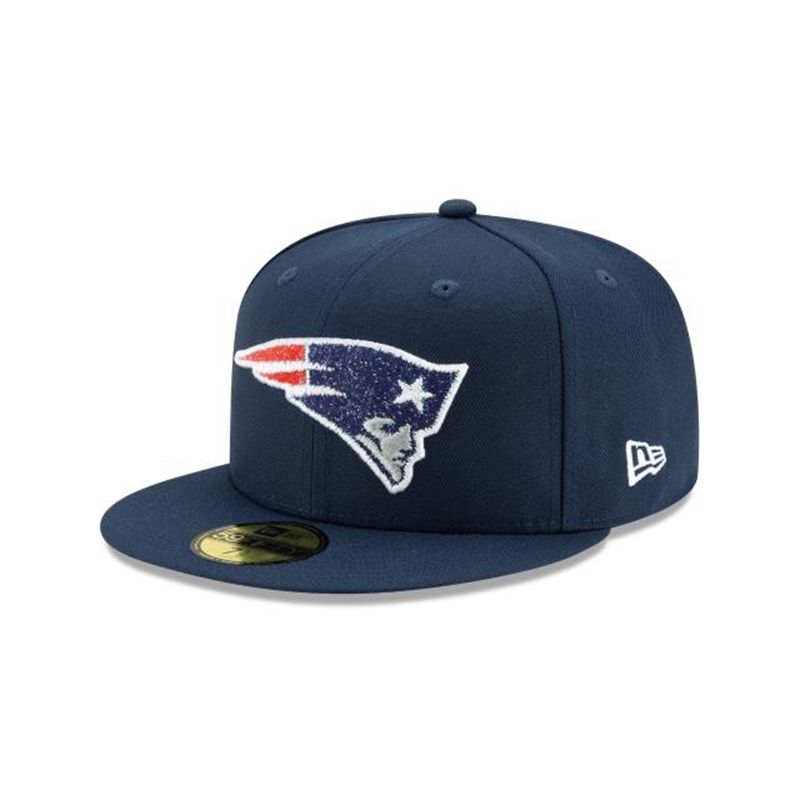 NFL New England Patriots Crystals From Swarovski 59Fifty Fitted (SLB4478) - Blue New Era Caps